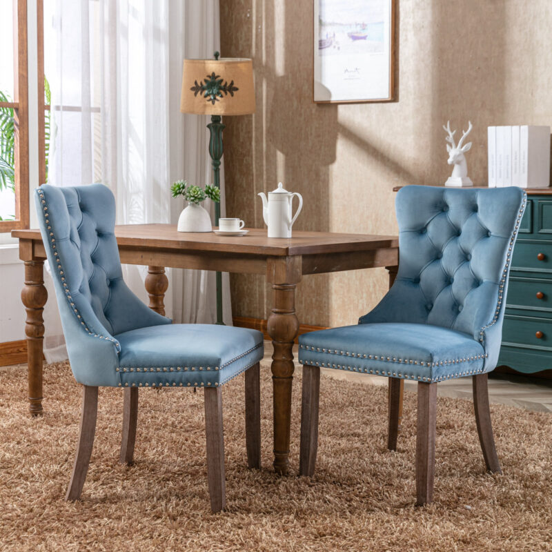 Nikki Collection Modern, High-end Tufted Solid Wood Contemporary Velvet Upholstered Dining Chair with Wood Legs Nailhead Trim 2-Pcs Set - Image 13