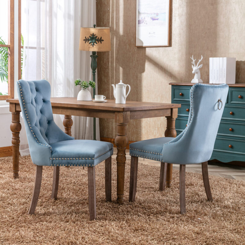 Nikki Collection Modern, High-end Tufted Solid Wood Contemporary Velvet Upholstered Dining Chair with Wood Legs Nailhead Trim 2-Pcs Set - Image 14