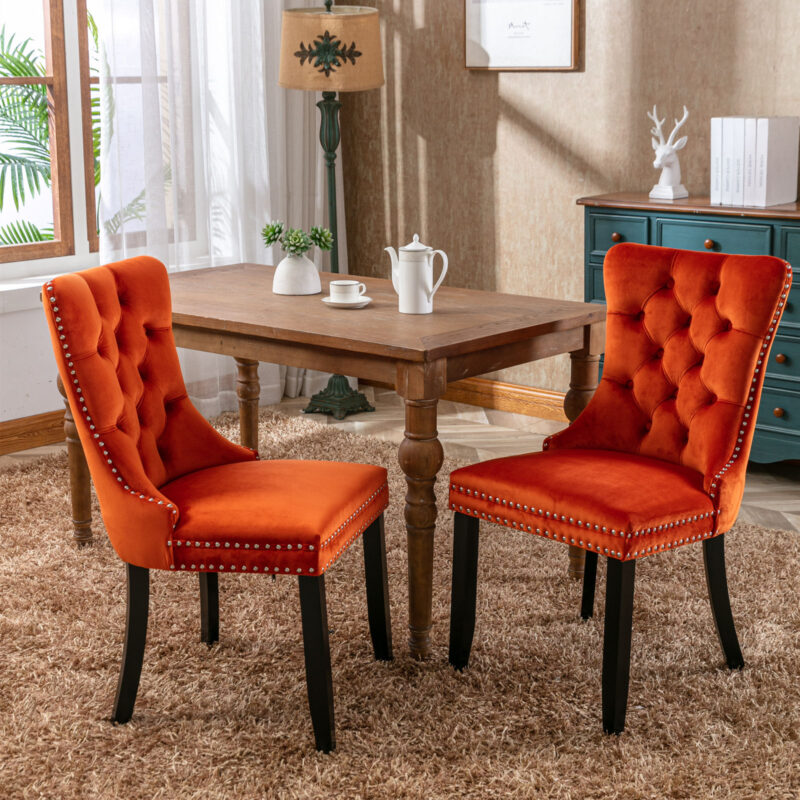 Nikki Collection Modern, High-end Tufted Solid Wood Contemporary Velvet Upholstered Dining Chair with Wood Legs Nailhead Trim 2-Pcs Set - Image 7