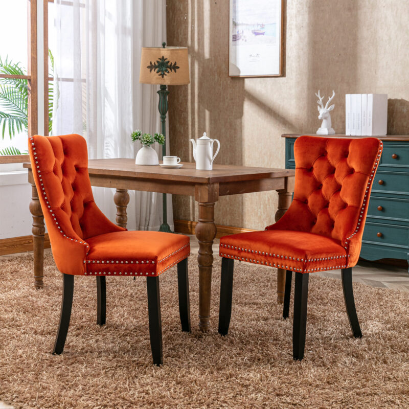 Nikki Collection Modern, High-end Tufted Solid Wood Contemporary Velvet Upholstered Dining Chair with Wood Legs Nailhead Trim 2-Pcs Set - Image 8