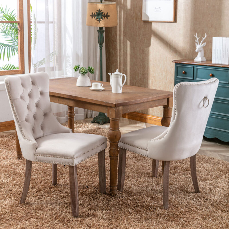 Nikki Collection Modern, High-end Tufted Solid Wood Contemporary Velvet Upholstered Dining Chair with Wood Legs Nailhead Trim 2-Pcs Set - Image 11