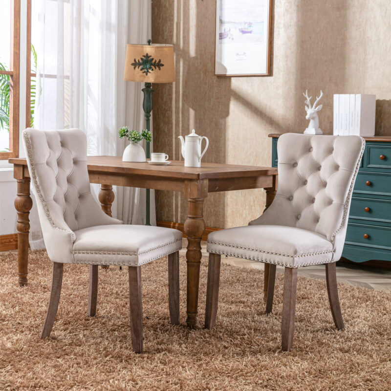 Nikki Collection Modern, High-end Tufted Solid Wood Contemporary Velvet Upholstered Dining Chair with Wood Legs Nailhead Trim 2-Pcs Set - Image 12