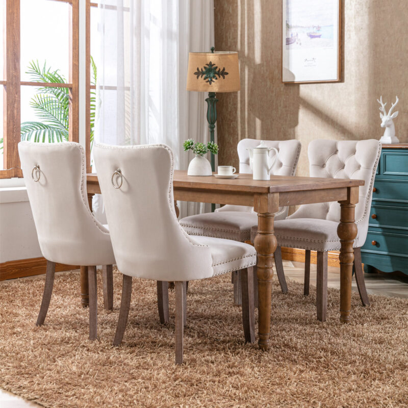 Nikki Collection Modern, High-end Tufted Solid Wood Contemporary Velvet Upholstered Dining Chair with Wood Legs Nailhead Trim 2-Pcs Set - Image 10