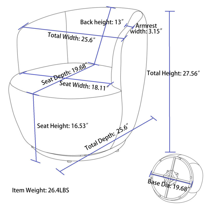 Teddy Fabric Swivel Accent Armchair Barrel Chair With Black Powder Coating Metal Ring - Image 12