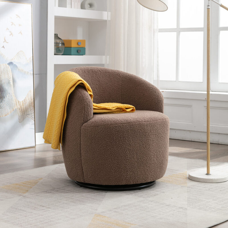 Teddy Fabric Swivel Accent Armchair Barrel Chair With Black Powder Coating Metal Ring - Image 4