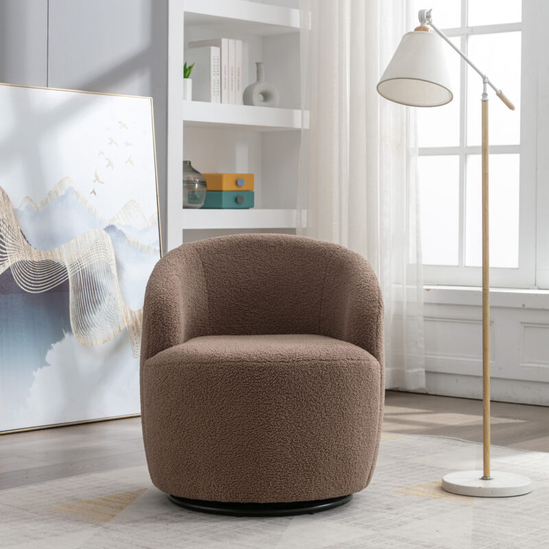 Teddy Fabric Swivel Accent Armchair Barrel Chair With Black Powder Coating Metal Ring - Image 5