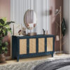 Handcrafted Premium Grain Panels,Rattan Sideboard Buffer Cabinet,Accent Storage Cabinet With 4 Rattan Doors, Modern Storage Cupboard Console Table with Adjustable Shelves for Living Room - Image 2
