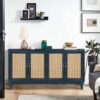 Handcrafted Premium Grain Panels,Rattan Sideboard Buffer Cabinet,Accent Storage Cabinet With 4 Rattan Doors, Modern Storage Cupboard Console Table with Adjustable Shelves for Living Room