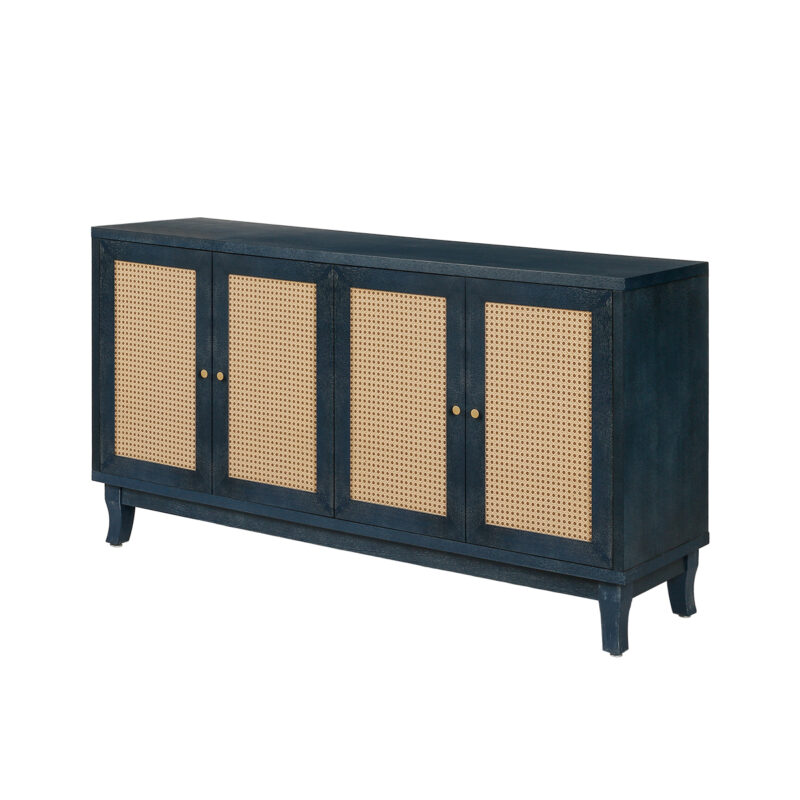 Handcrafted Premium Grain Panels,Rattan Sideboard Buffer Cabinet,Accent Storage Cabinet With 4 Rattan Doors, Modern Storage Cupboard Console Table with Adjustable Shelves for Living Room - Image 11