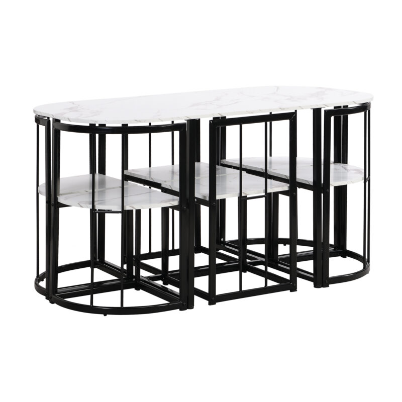 TOPMAX Modern 7-Piece Dining Table Set with Faux Marble Compact 55Inch Kitchen Table Set for 6 - Image 6