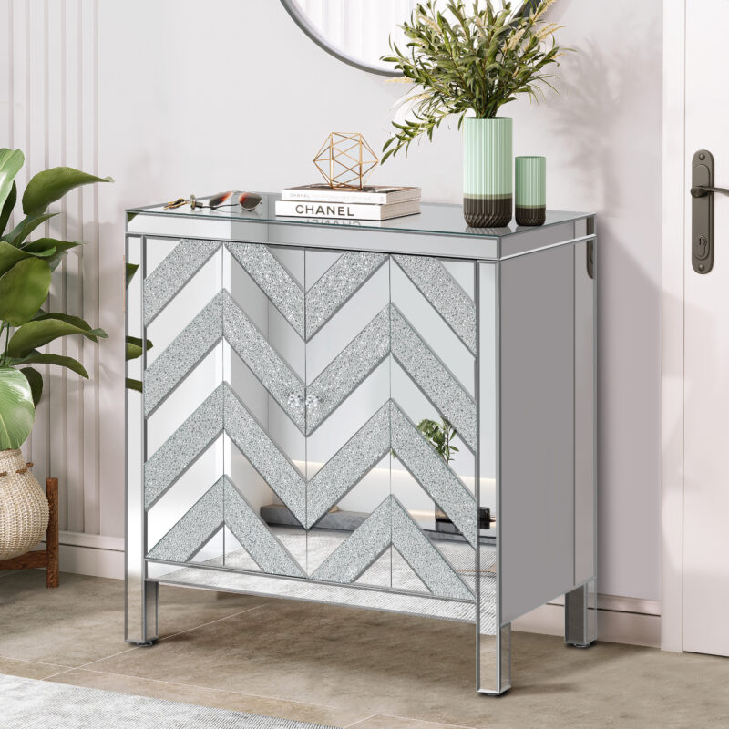 Storage Cabinet with Mirror Trim and M Shape Design Spliced Combination For Living Room, Dining Room, Entryway, Kitchen - Image 5