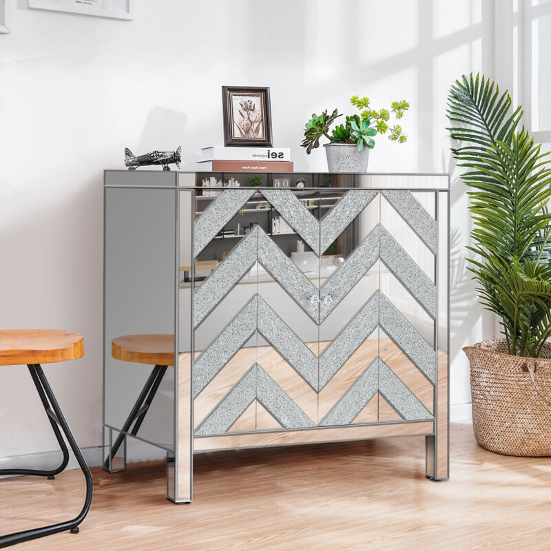 Storage Cabinet with Mirror Trim and M Shape Design Spliced Combination For Living Room, Dining Room, Entryway, Kitchen - Image 2