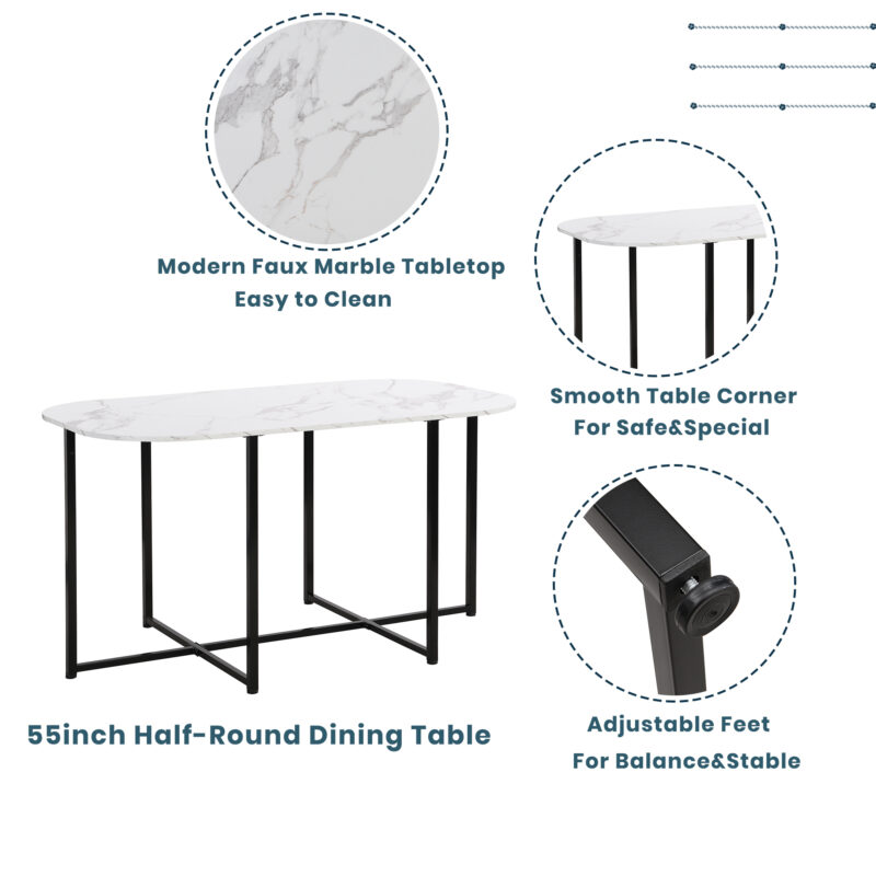TOPMAX Modern 7-Piece Dining Table Set with Faux Marble Compact 55Inch Kitchen Table Set for 6 - Image 5