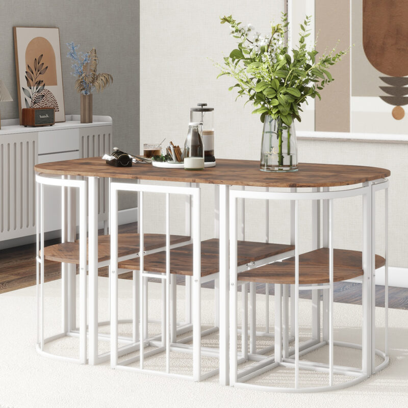 TOPMAX Modern 7-Piece Dining Table Set with Faux Marble Compact 55Inch Kitchen Table Set for 6 - Image 9