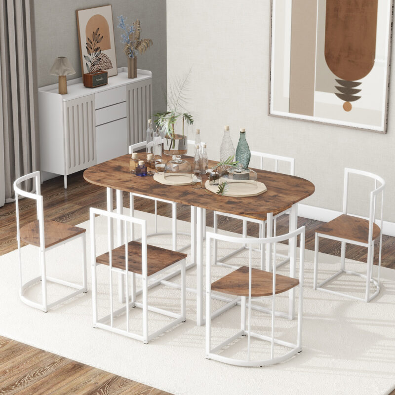 TOPMAX Modern 7-Piece Dining Table Set with Faux Marble Compact 55Inch Kitchen Table Set for 6 - Image 8