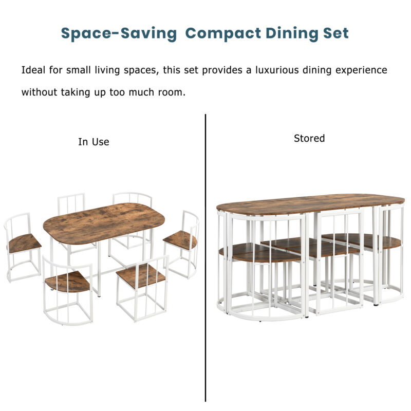 TOPMAX Modern 7-Piece Dining Table Set with Faux Marble Compact 55Inch Kitchen Table Set for 6 - Image 11