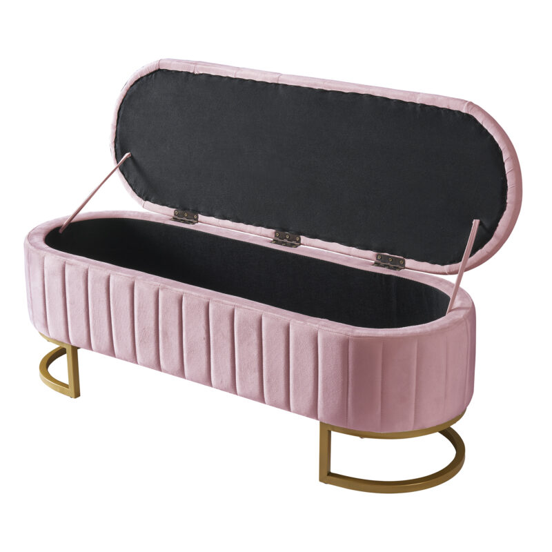 Elegant Upholstered Velvet Storage Ottoman with Button-Tufted,Storage Bench with Metal Legs for Bedroom,Living Room,Fully Assembled Except Legs - Image 4