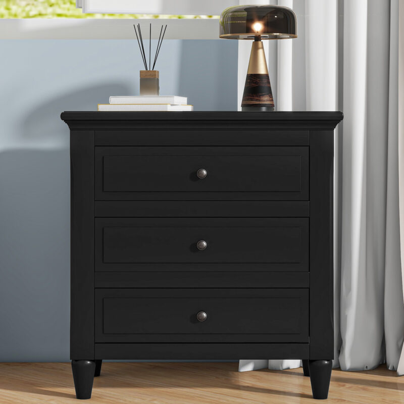 U_STYLE 28''Pine Wood Nightstand with 3 Drawers and Smooth Gliding Rails ,Simple Bedside Cabinet with Metal handle, Minimalist Sofa Side Table with rubber legs for Bedroom Sofa Couch Office - Image 12