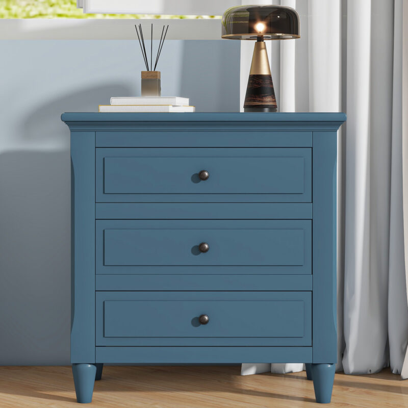 U_STYLE 28''Pine Wood Nightstand with 3 Drawers and Smooth Gliding Rails ,Simple Bedside Cabinet with Metal handle, Minimalist Sofa Side Table with rubber legs for Bedroom Sofa Couch Office - Image 2