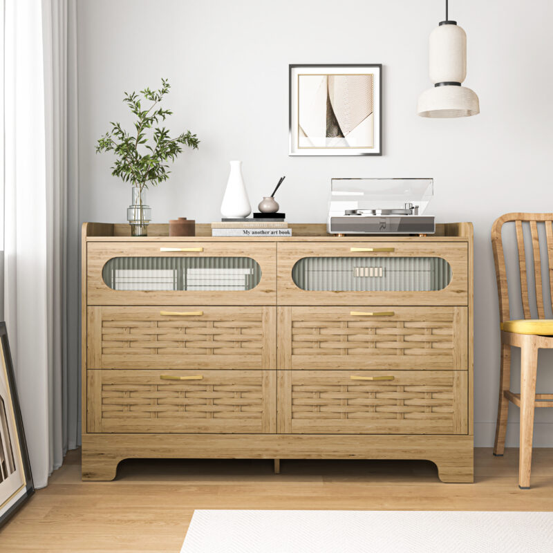 Wood 6 Drawer Dresser for Bedroom, Large Double Dresser with Wide Drawers, Modern Chest of Drawers,Storage Organizer Dresser,Nursery Dresser,for Living Room, Hallway, Bedroom, Kids Bedroom - Image 3