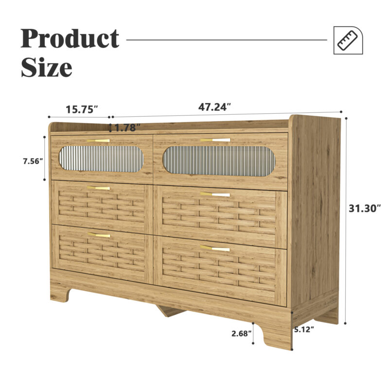 Wood 6 Drawer Dresser for Bedroom, Large Double Dresser with Wide Drawers, Modern Chest of Drawers,Storage Organizer Dresser,Nursery Dresser,for Living Room, Hallway, Bedroom, Kids Bedroom - Image 5