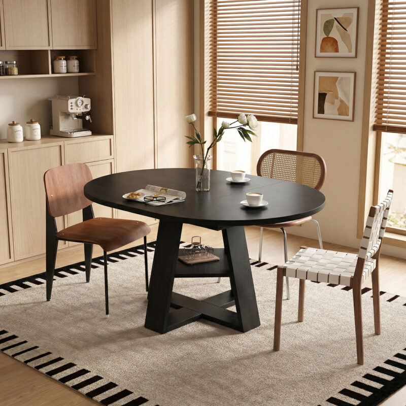 43.3in-59in Extendable Round Dining Table for 4-8,Modern Kitchen Oval Dining Table with Removable Leaves Space Saving,Wood Base with Storage Shelf for Kitchen Living Room - Image 19