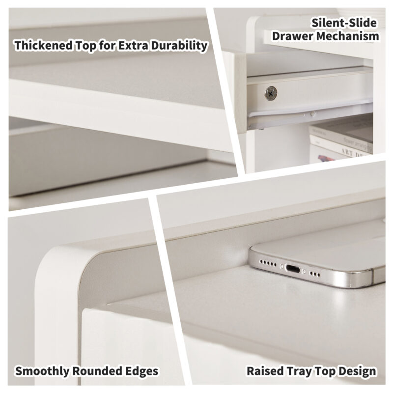 White Fluted Wood Nightstands with Drawer and Open Storage, 2 Pack Modern Bedroom Bedside Side End Tables for Living Room Home Decor - Image 8