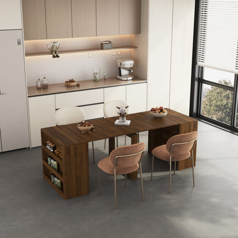 Extendable Foldable Dining Room Table for 1-10 People, Wood Multifunctional Rectangle Expandable Console Kitchen Living Meeting Room Furniture - Image 4
