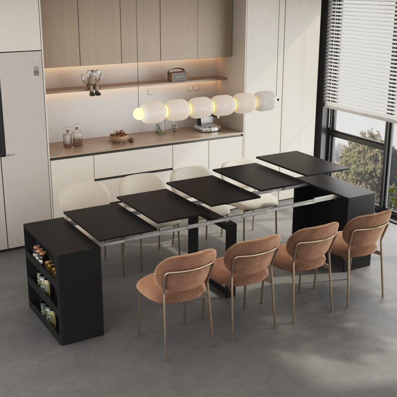 Extendable Foldable Dining Room Table for 1-10 People, Wood Multifunctional Rectangle Expandable Console Kitchen Living Meeting Room Furniture - Image 12