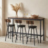 Bar Table and Chairs Set for 3, 4 Piece Industrial Dining Table Set with 3 PU Upholstered Bar Stools, Bar Table Set for Kitchen, Dining Room, Living Room, Bar, Cafe, Small Space Corner, Rustic Brown - Image 13