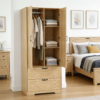 2 Door Wood Wardrobe for Bedroom with Hanging Clothing Rod inside the Cabinet and 2 Drawers for Storage Organization, Built-in induction light Multifunctional Closet with Mirror - Image 15