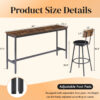 Bar Table and Chairs Set for 3, 4 Piece Industrial Dining Table Set with 3 PU Upholstered Bar Stools, Bar Table Set for Kitchen, Dining Room, Living Room, Bar, Cafe, Small Space Corner, Rustic Brown - Image 9