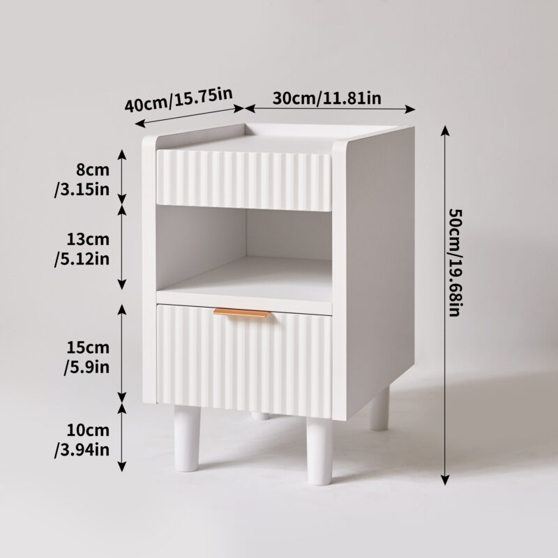 White Fluted Wood Nightstands with Drawer and Open Storage, 2 Pack Modern Bedroom Bedside Side End Tables for Living Room Home Decor - Image 10