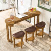 4 Piece Bar Table Set with3 PU Upholstered Bar Stools, Breakfast Table with 3 Padded Stools Solid Wood Counter Height Dining Table Set for Living Room, Dining Room - Image 14