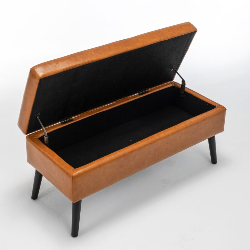 Storage Bench with Storage Bench for Bedroom End of Bed Bench Foot of Bed Bench Entryway Bench Storage Ottoman Bench 43.3" W x 17.7" Brown Leather Bench - Image 5