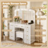 Luxurious Makeup Vanity with 10 Hollywood Bulbs, 3 Color Lighting Modes, Classic Dressing Table with Cushioned Stool and 9 Storage Drawers for Bedroom - Image 5