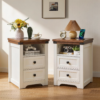 Farmhouse Side Table with Charging Station, Antique Nightstands with Drawers, Bedside Table with Open Shelf for Bedroom, White - Image 13