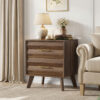 Walnut-colored double drawer bedside table, medieval-style modern bedroom bedside storage cabinet, bedside table with metal handles