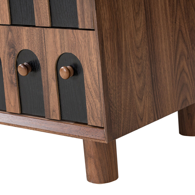 26" Tall Modern Nightstand with Charging Station, 23.75'' Wide Wood Bedside Table w/2 Storage Drawers, Large Mid Century End Table for Bedroom, Living Room, Curve mirror Design - Image 10