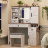Farmhouse Vanity Desk with Sliding Mirror and Lights, Vanity Set with Glass Top and Charging Station ,Dressing Table with 4 Drawers and 2 Cabinets, Dressing Table with Stool for Bedroom - Image 2