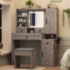 Farmhouse Vanity Desk with Sliding Mirror and Lights, Vanity Set with Glass Top and Charging Station ,Dressing Table with 4 Drawers and 2 Cabinets, Dressing Table with Stool for Bedroom - Image 16