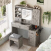 Farmhouse Vanity Desk with Sliding Mirror and Lights, Vanity Set with Glass Top and Charging Station ,Dressing Table with 4 Drawers and 2 Cabinets, Dressing Table with Stool for Bedroom - Image 15