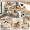 K&K 59.5" Kitchen Island with Extendable Dining Table, Kitchen Storage Table with Double-sided Storage, Kitchen Island with 2 Drawers, Power Outlet, Side Open Shelves, for Kitchen, Dining Room - Image 21