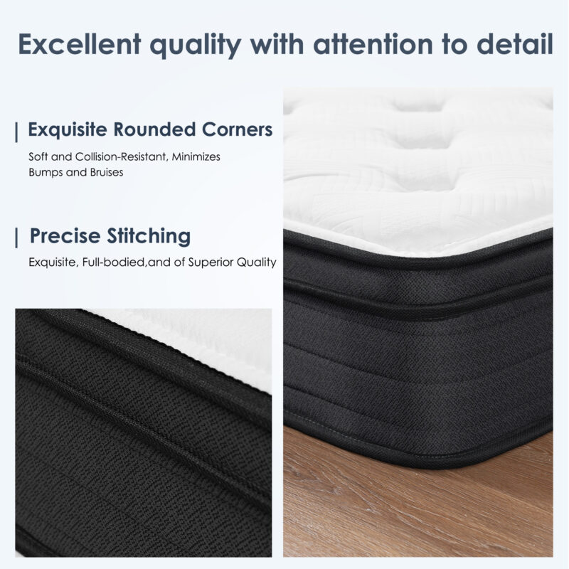 King Size Mattress,10 Inch Hybrid Mattress, Individually Pocketed Innerspring, Medium Firm - Image 6
