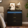 Nightstand with Charging Station and LED Lights,Night Stand with Sliding Top for Bedroom,Bedside Table with Drawers,Modern End Side Table - Image 2