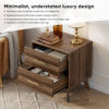 Walnut-colored double drawer bedside table, medieval-style modern bedroom bedside storage cabinet, bedside table with metal handles - Image 5