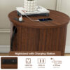 Mid Century Modern Cylinder End Table with Built-in Charging Station & Sliding Door, 2-Tier Storage Round Nightstand with USB Ports, Walnut Bedside Table for Living Room, Bedroom, Entryway - Image 6
