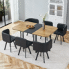 7-Piece Dining Table Set for 6, 1 Table & 6 Black PU Upholstered Chairs, Black & Wood Grain Melamine Table, Modern Kitchen Nook Set for Dining Room, Apartment & Small Space - Image 2