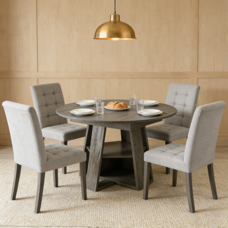 43.3in-59in Extendable Round Dining Table for 4-8,Modern Kitchen Oval Dining Table with Removable Leaves Space Saving,Wood Base with Storage Shelf for Kitchen Living Room - Image 10
