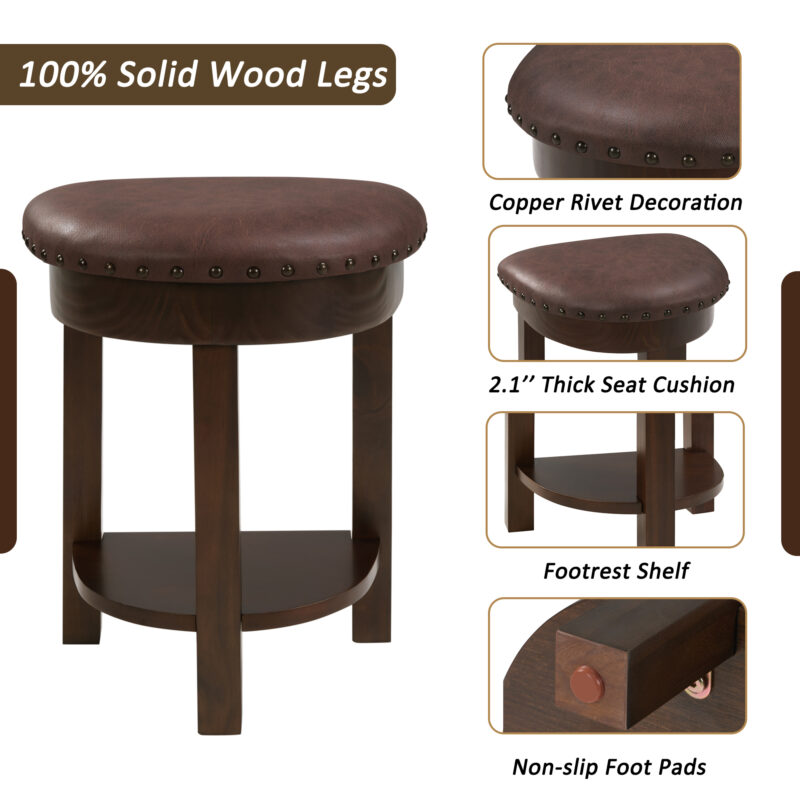 4 Piece Bar Table Set with3 PU Upholstered Bar Stools, Breakfast Table with 3 Padded Stools Solid Wood Counter Height Dining Table Set for Living Room, Dining Room - Image 16